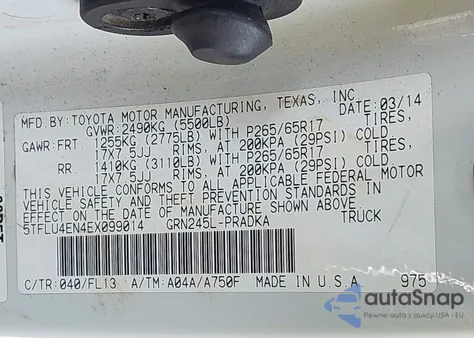 2014 Toyota Tacoma Base V6 z USA, uszkodzony, nr VIN 5TFLU4EN4EX099014